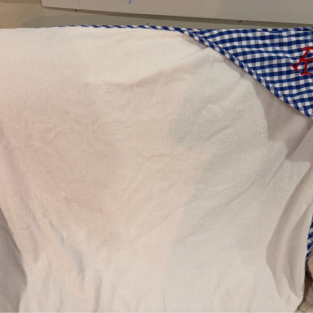 White and Blue Gingham Towel with Red Embroidery letter A